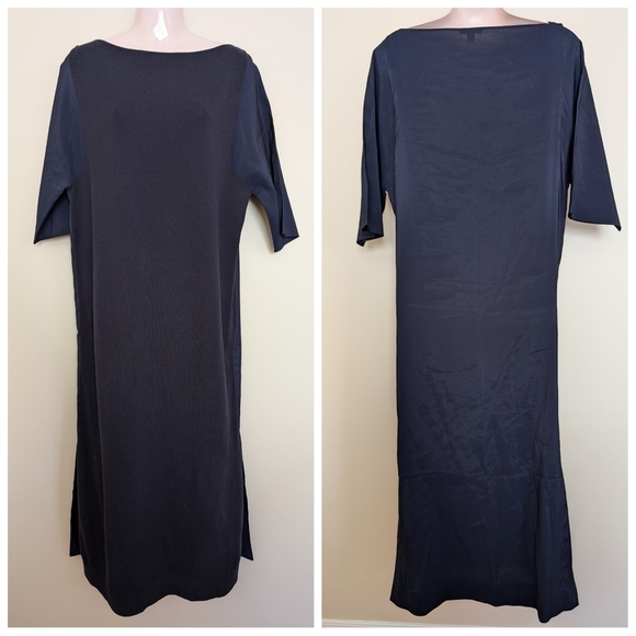 COS Woven-Knit Mix Dress small navy blue - Picture 6 of 12